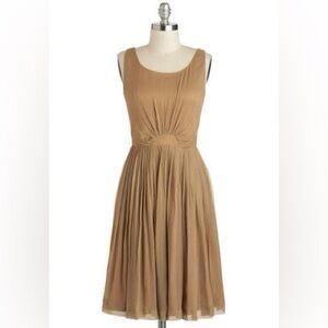 GEODE by ANTHROPOLOGIE Mulberry Silk Dress in Tan‎